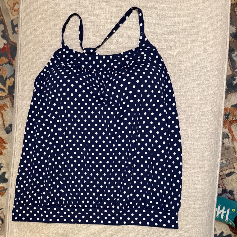 Lands End Tankini Top Navy Blue White Polka Dot Size 16 EUC